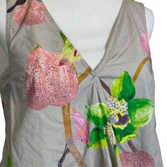 TIBI Floral Cotton Poplin Top Taupe Tropical Grasshoppers Women's Size 4 - Picture 3 of 13